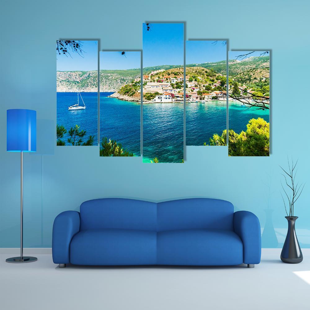 Assos On The Island Of Kefalonia Canvas Wall Art-5 Pop-Gallery Wrap-47" x 32"-Tiaracle