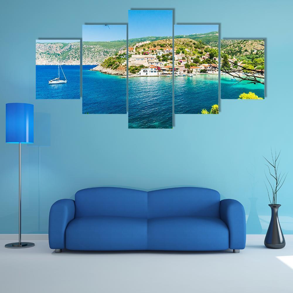 Assos On The Island Of Kefalonia Canvas Wall Art-5 Star-Gallery Wrap-62&quot; x 32&quot;-Tiaracle