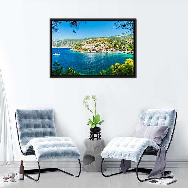 Assos On The Island Of Kefalonia Canvas Wall Art-3 Horizontal-Gallery Wrap-25" x 16"-Tiaracle