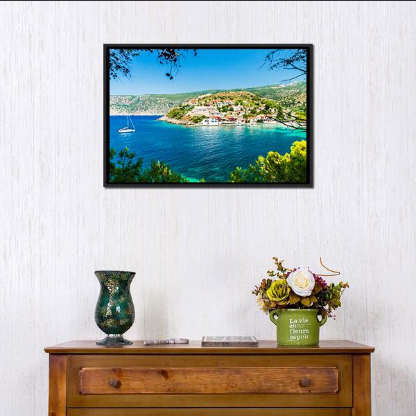Assos On The Island Of Kefalonia Canvas Wall Art-1 Piece-Floating Frame-24" x 16"-Tiaracle