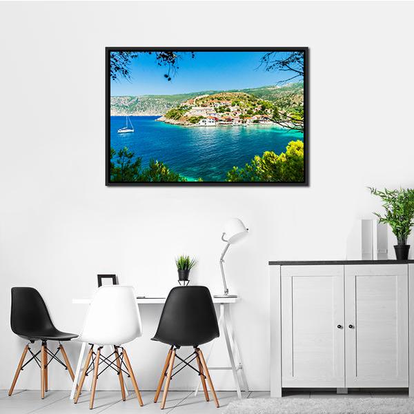 Assos On The Island Of Kefalonia Canvas Wall Art-3 Horizontal-Gallery Wrap-25" x 16"-Tiaracle