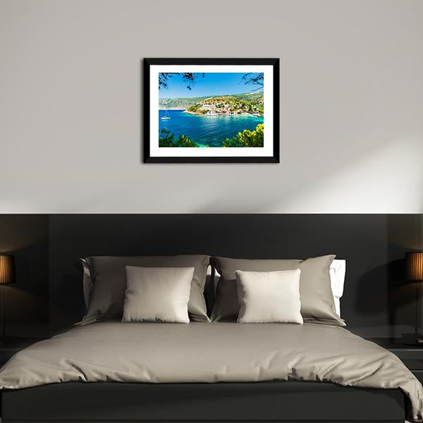 Assos On The Island Of Kefalonia Canvas Wall Art-3 Horizontal-Gallery Wrap-25" x 16"-Tiaracle
