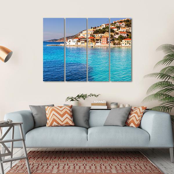 Assos Village Kefalonia Canvas Wall Art-4 Horizontal-Gallery Wrap-34" x 24"-Tiaracle