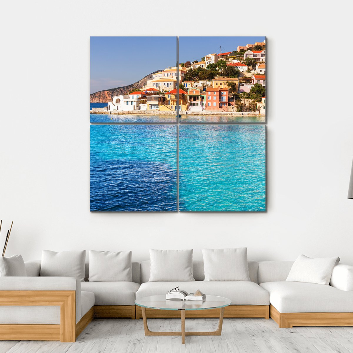 Assos Village Kefalonia Canvas Wall Art-4 Square-Gallery Wrap-17" x 17"-Tiaracle