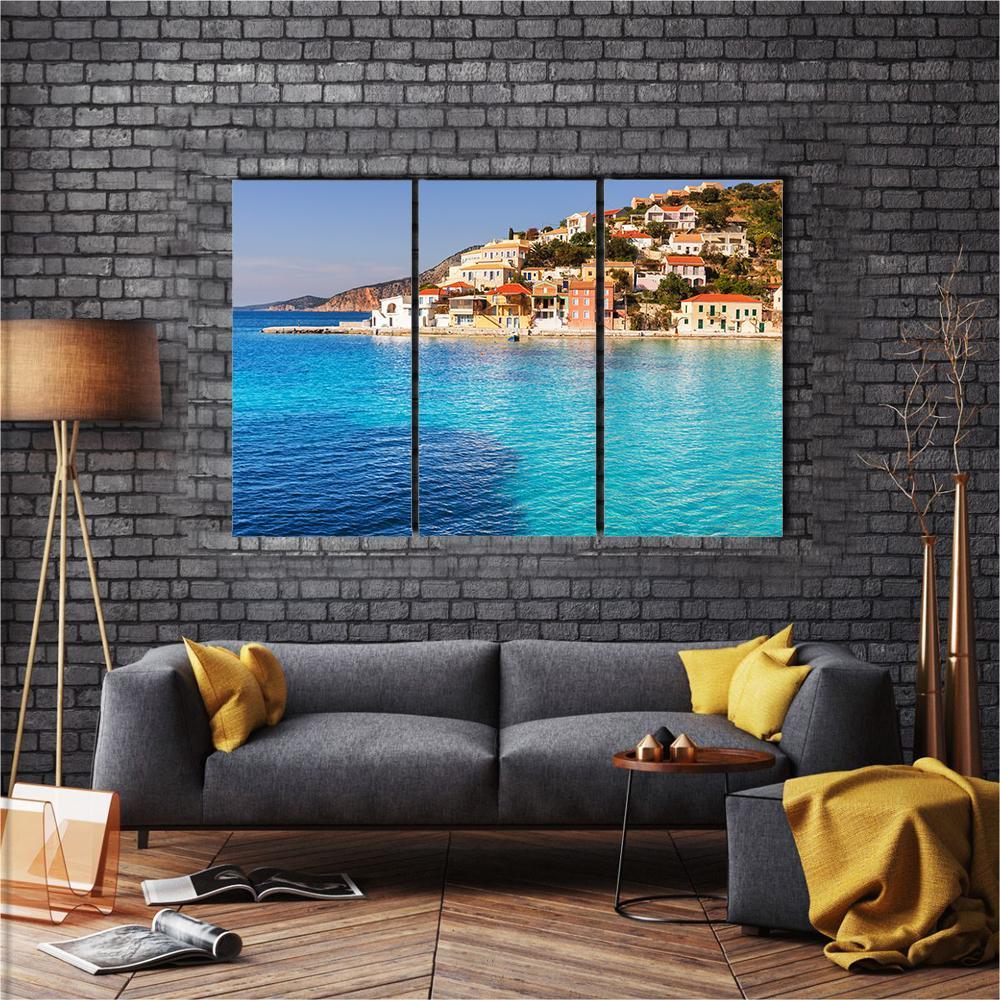 Assos Village Kefalonia Canvas Wall Art-3 Horizontal-Gallery Wrap-37" x 24"-Tiaracle