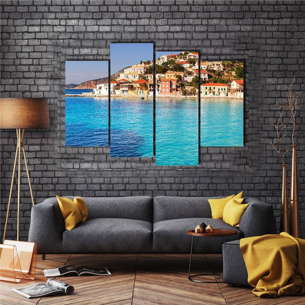Assos Village Kefalonia Canvas Wall Art-4 Pop-Gallery Wrap-50" x 32"-Tiaracle