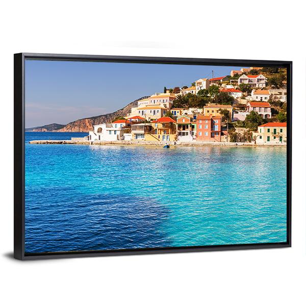 Assos Village Kefalonia Canvas Wall Art-3 Horizontal-Gallery Wrap-25" x 16"-Tiaracle