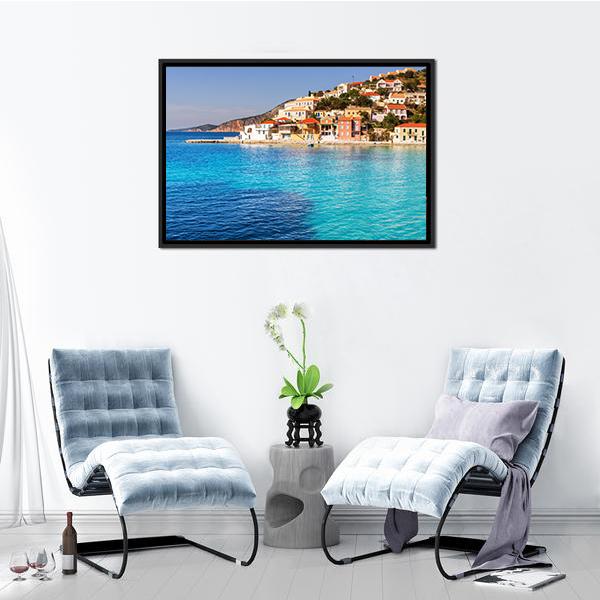 Assos Village Kefalonia Canvas Wall Art-3 Horizontal-Gallery Wrap-25" x 16"-Tiaracle