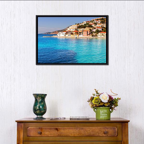 Assos Village Kefalonia Canvas Wall Art-1 Piece-Floating Frame-24" x 16"-Tiaracle
