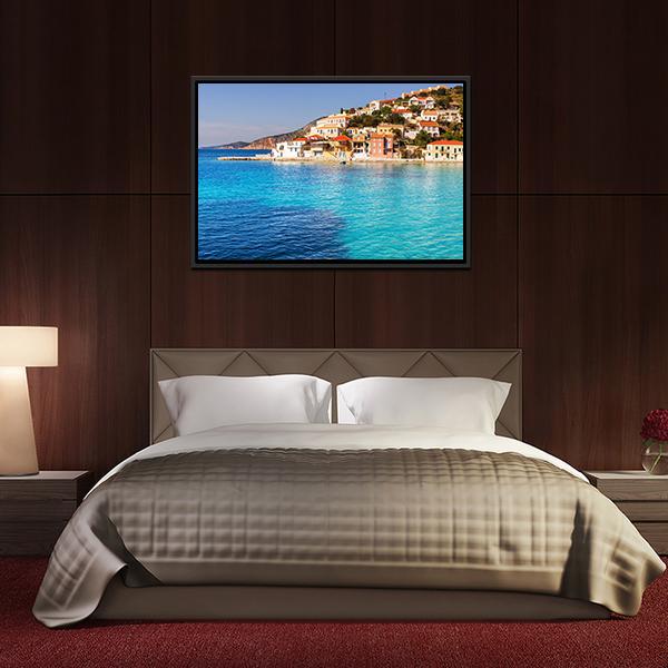 Assos Village Kefalonia Canvas Wall Art-3 Horizontal-Gallery Wrap-25" x 16"-Tiaracle