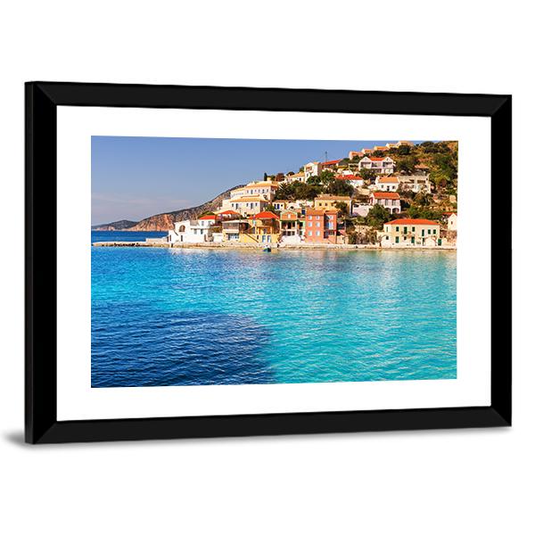 Assos Village Kefalonia Canvas Wall Art-3 Horizontal-Gallery Wrap-25" x 16"-Tiaracle
