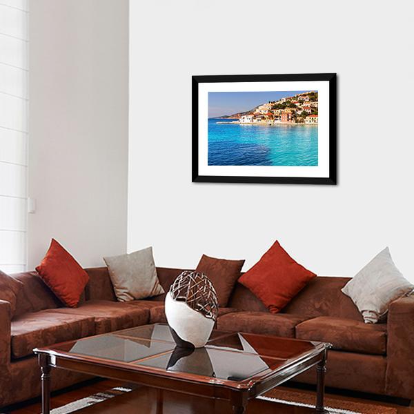 Assos Village Kefalonia Canvas Wall Art-3 Horizontal-Gallery Wrap-25" x 16"-Tiaracle