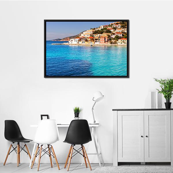 Assos Village Kefalonia Canvas Wall Art-1 Piece-Floating Frame-24" x 16"-Tiaracle