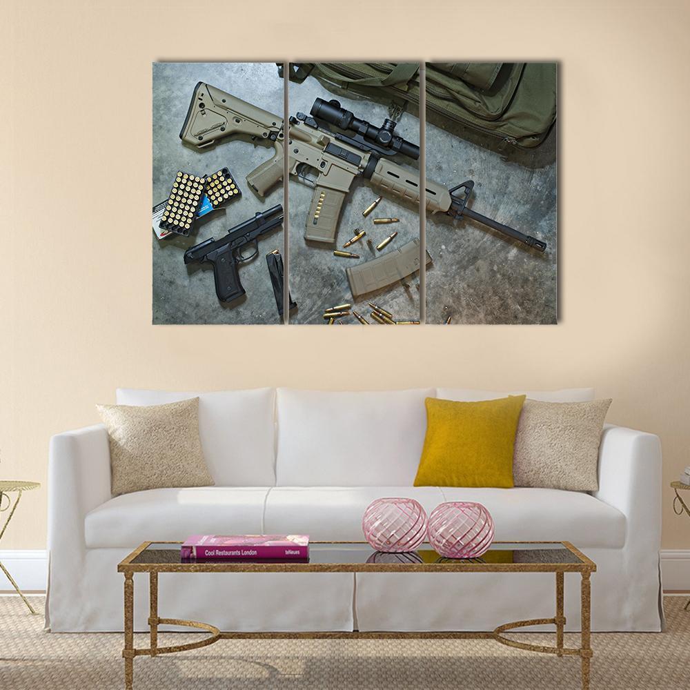 Assualt Rifle &amp; Pistol Canvas Wall Art-3 Horizontal-Gallery Wrap-37" x 24"-Tiaracle
