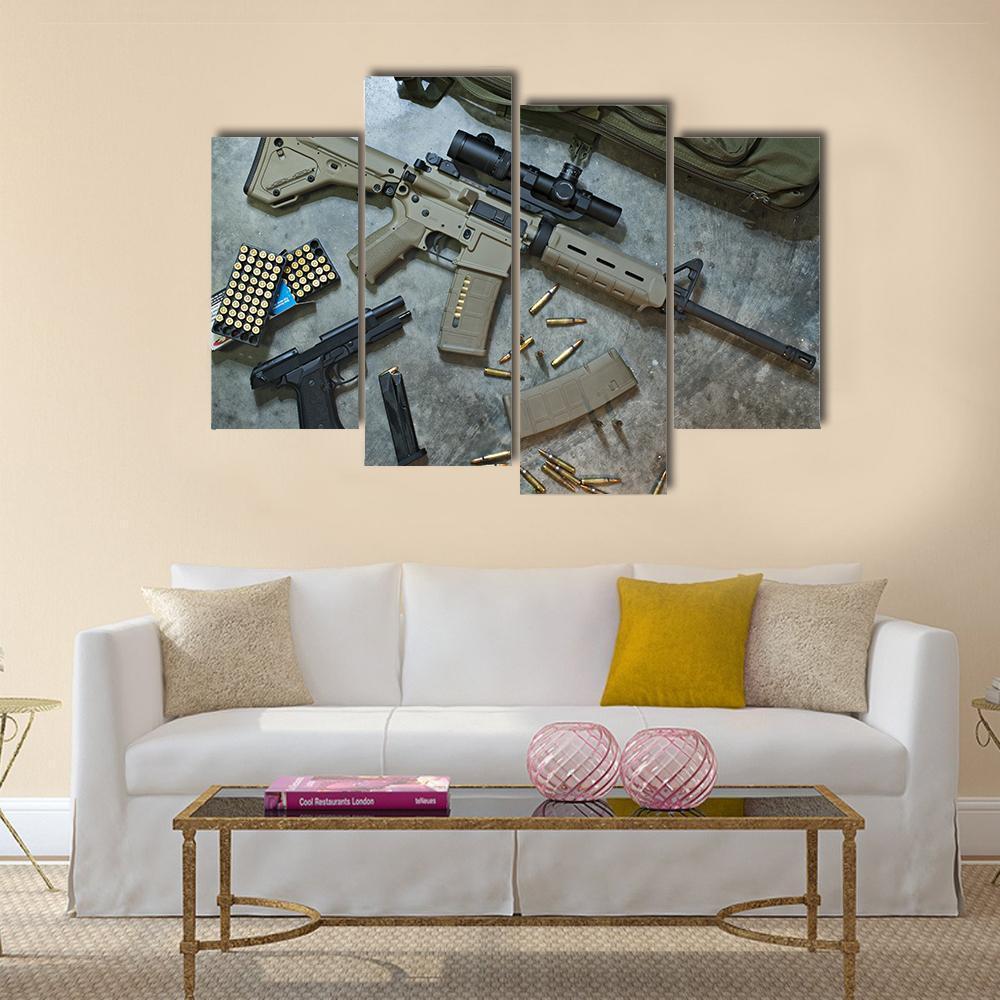 Assualt Rifle & Pistol Canvas Wall Art-4 Pop-Gallery Wrap-50" x 32"-Tiaracle