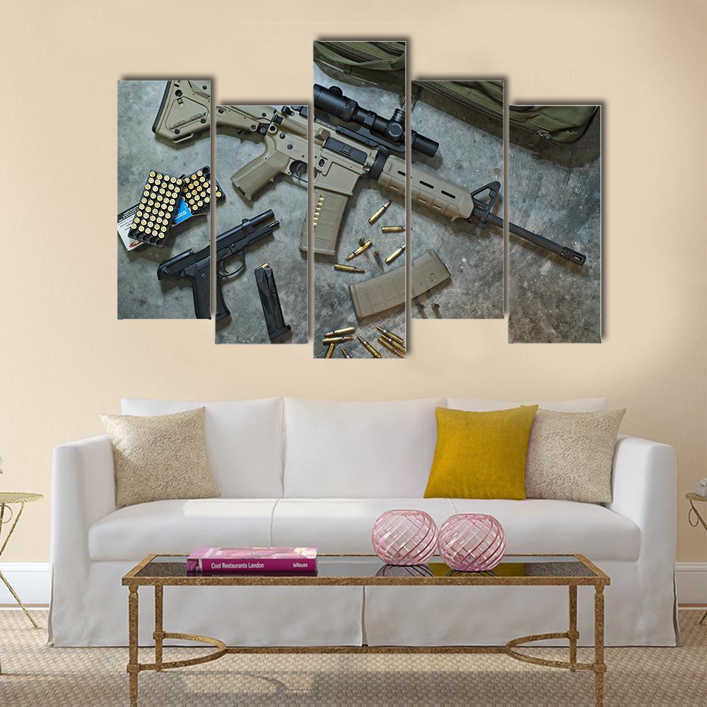 Assualt Rifle & Pistol Canvas Wall Art-4 Pop-Gallery Wrap-50" x 32"-Tiaracle