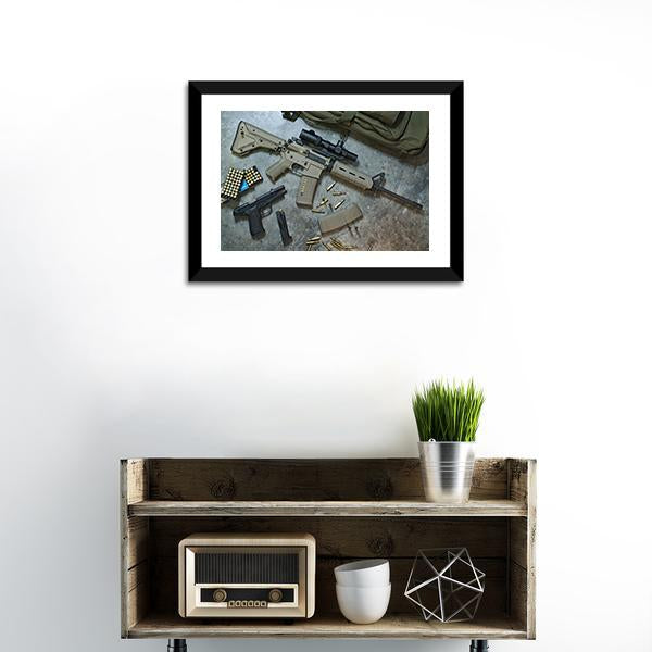 Assualt Rifle &amp; Pistol Canvas Wall Art-1 Piece-Framed Print-20" x 16"-Tiaracle