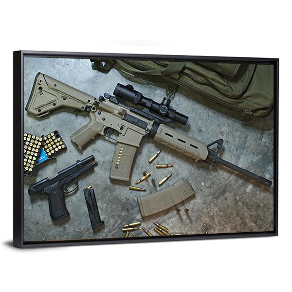 Assualt Rifle &amp; Pistol Canvas Wall Art-3 Horizontal-Gallery Wrap-25" x 16"-Tiaracle
