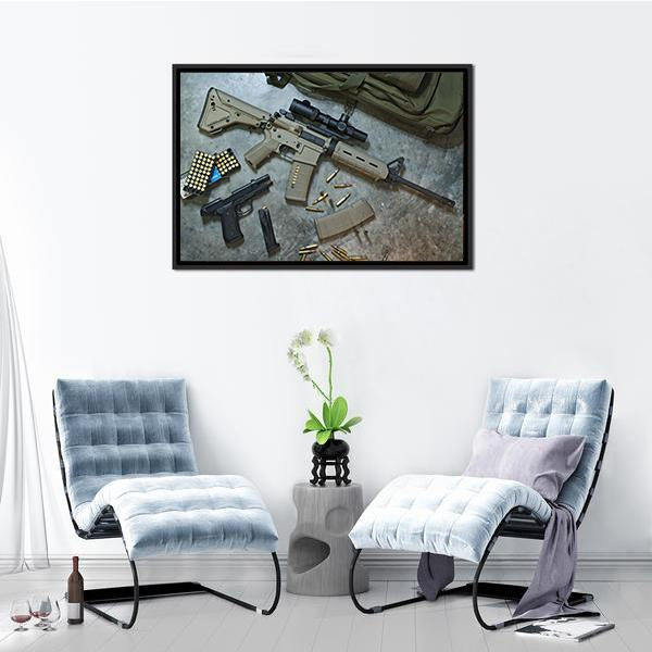 Assualt Rifle &amp; Pistol Canvas Wall Art-3 Horizontal-Gallery Wrap-25" x 16"-Tiaracle