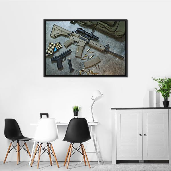 Assualt Rifle &amp; Pistol Canvas Wall Art-3 Horizontal-Gallery Wrap-25" x 16"-Tiaracle