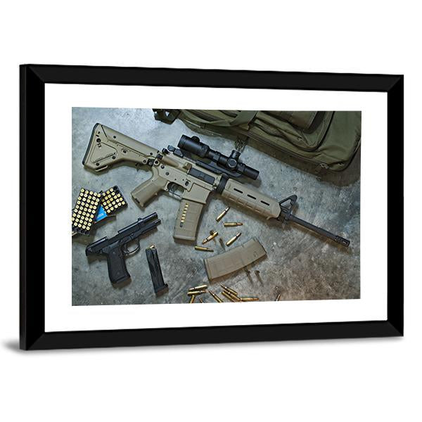 Assualt Rifle &amp; Pistol Canvas Wall Art-3 Horizontal-Gallery Wrap-25" x 16"-Tiaracle