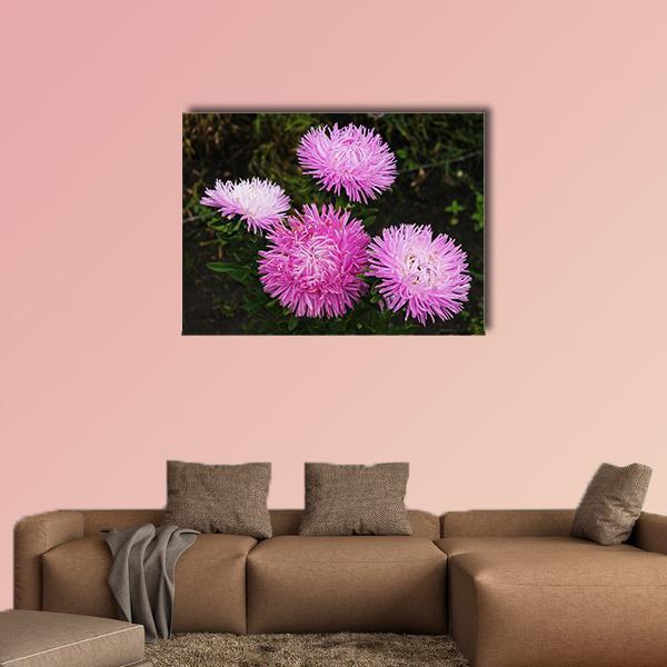 Asters Flowers Canvas Wall Art-1 Piece-Gallery Wrap-48" x 32"-Tiaracle