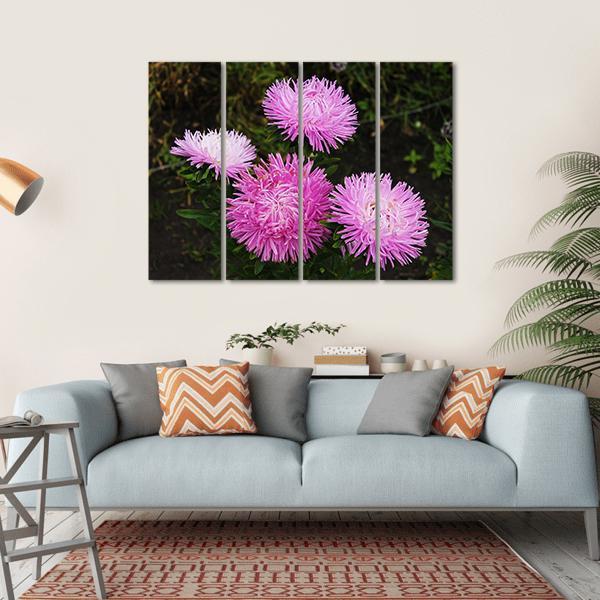 Asters Flowers Canvas Wall Art-4 Horizontal-Gallery Wrap-34" x 24"-Tiaracle