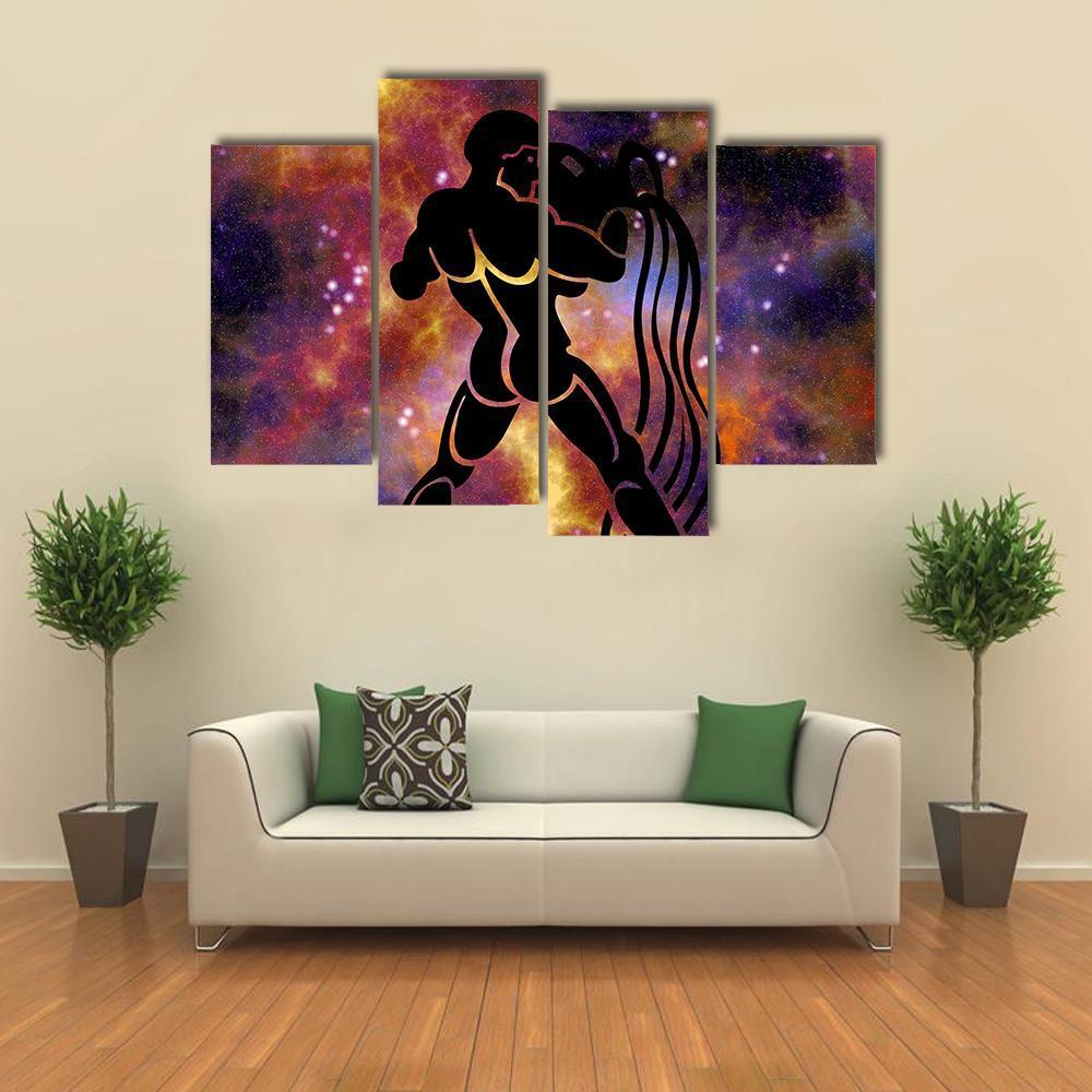 Aquarius Sign Canvas Wall Art-4 Pop-Gallery Wrap-34" x 20"-Tiaracle