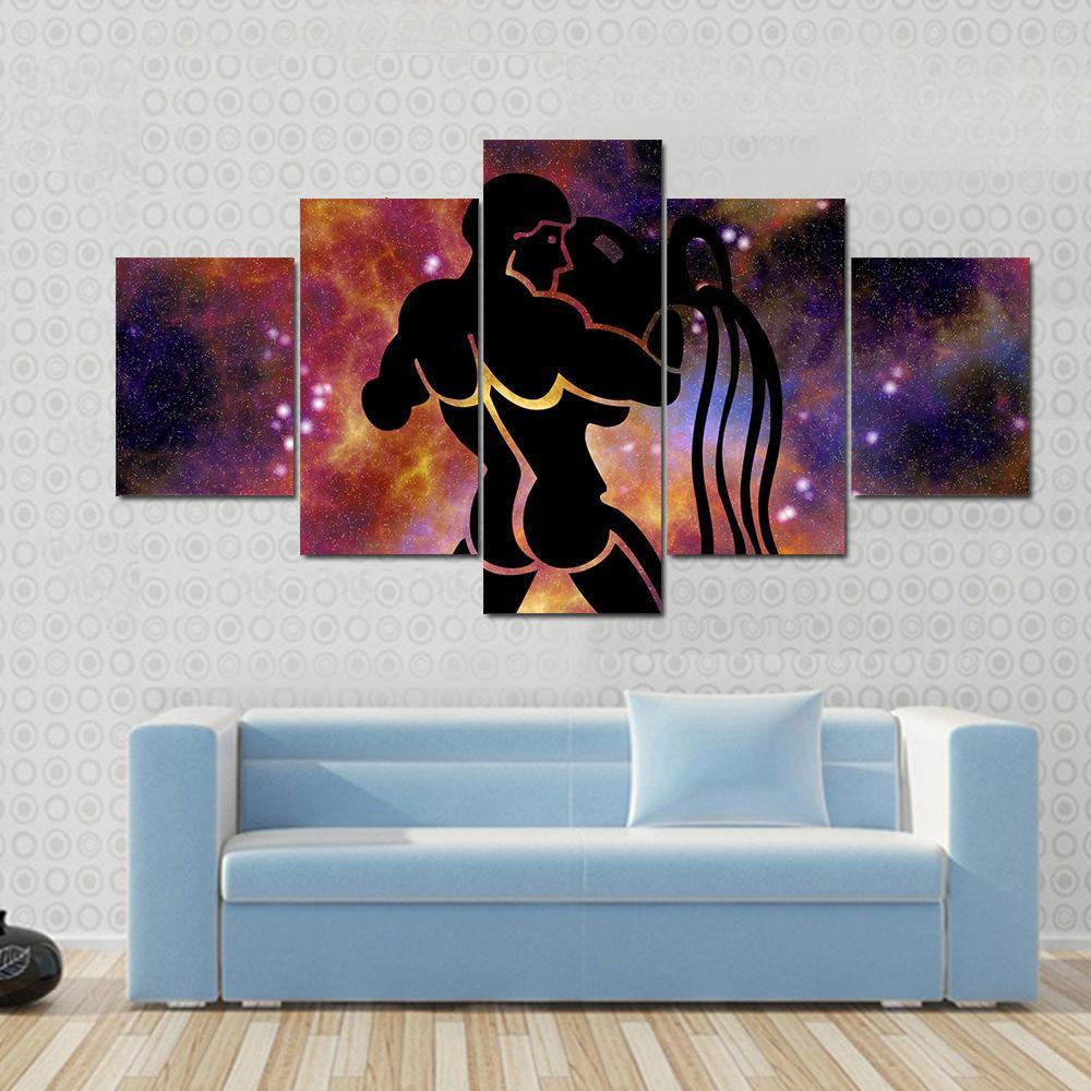 Aquarius Sign Canvas Wall Art-5 Star-Gallery Wrap-42" x 21"-Tiaracle