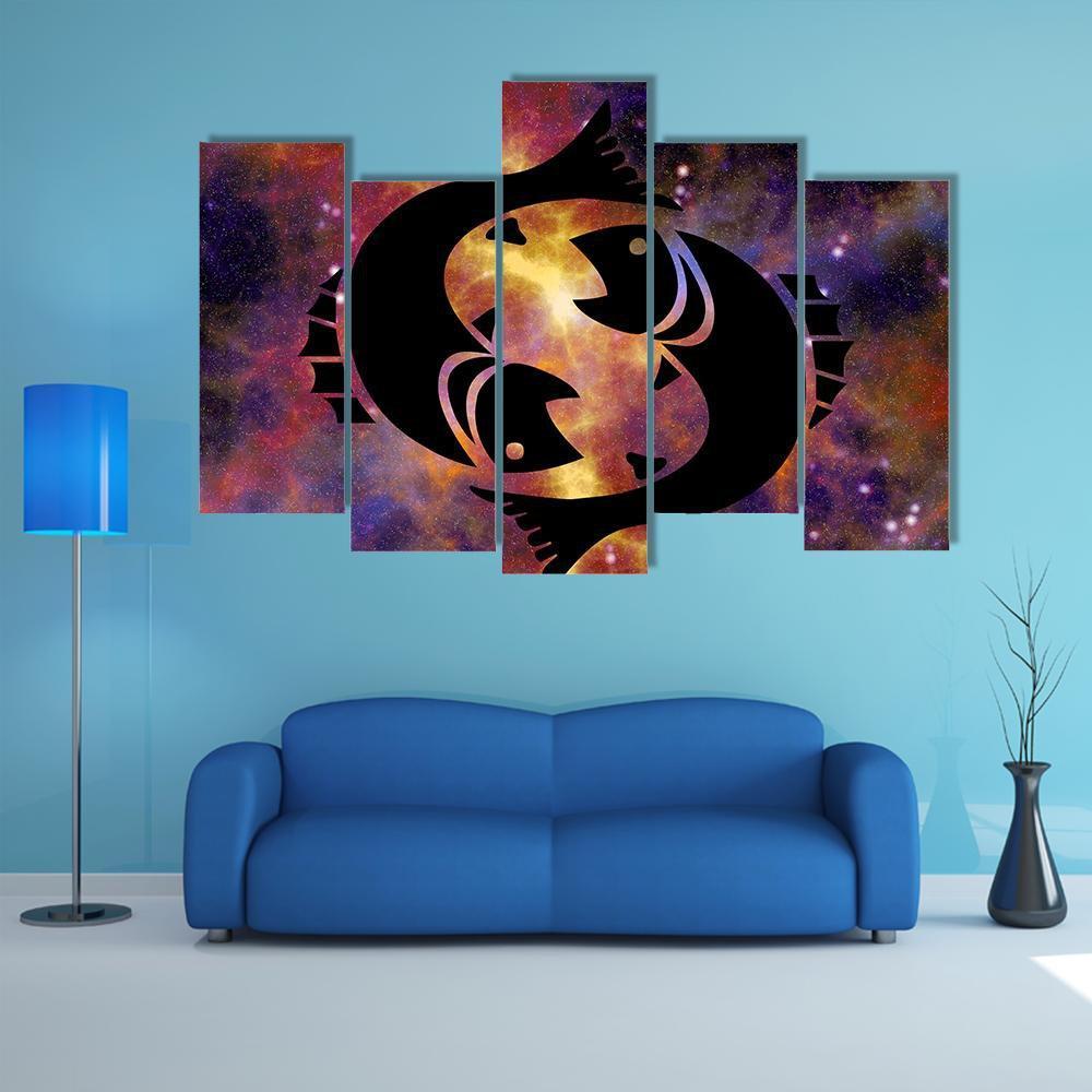 Sign Of Pisces Canvas Wall Art-5 Pop-Gallery Wrap-32" x 21"-Tiaracle