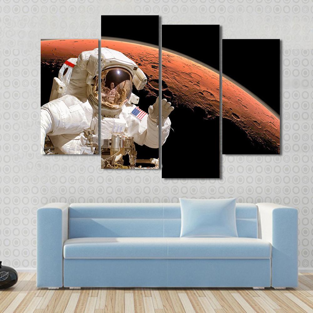 Astronaut Above Mars Canvas Wall Art-4 Pop-Gallery Wrap-50" x 32"-Tiaracle