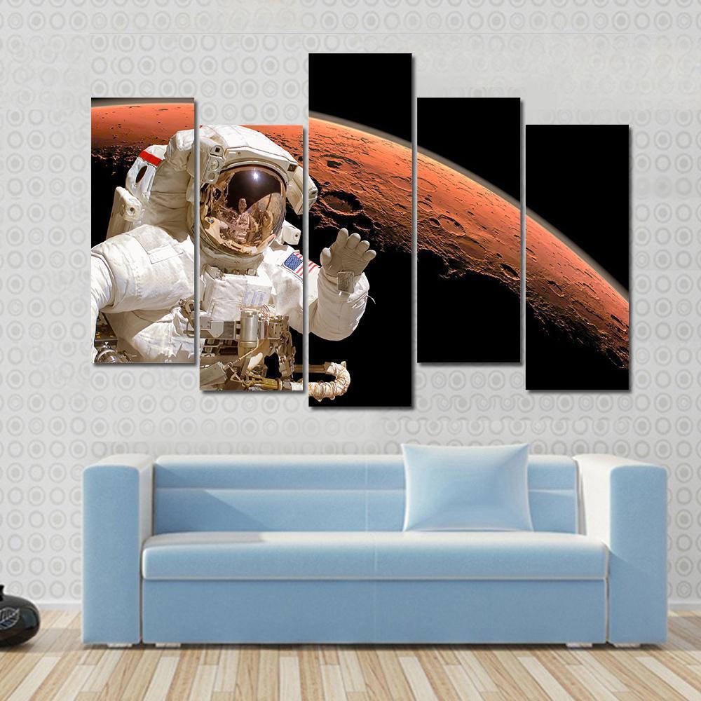 Astronaut Above Mars Canvas Wall Art-5 Pop-Gallery Wrap-47" x 32"-Tiaracle