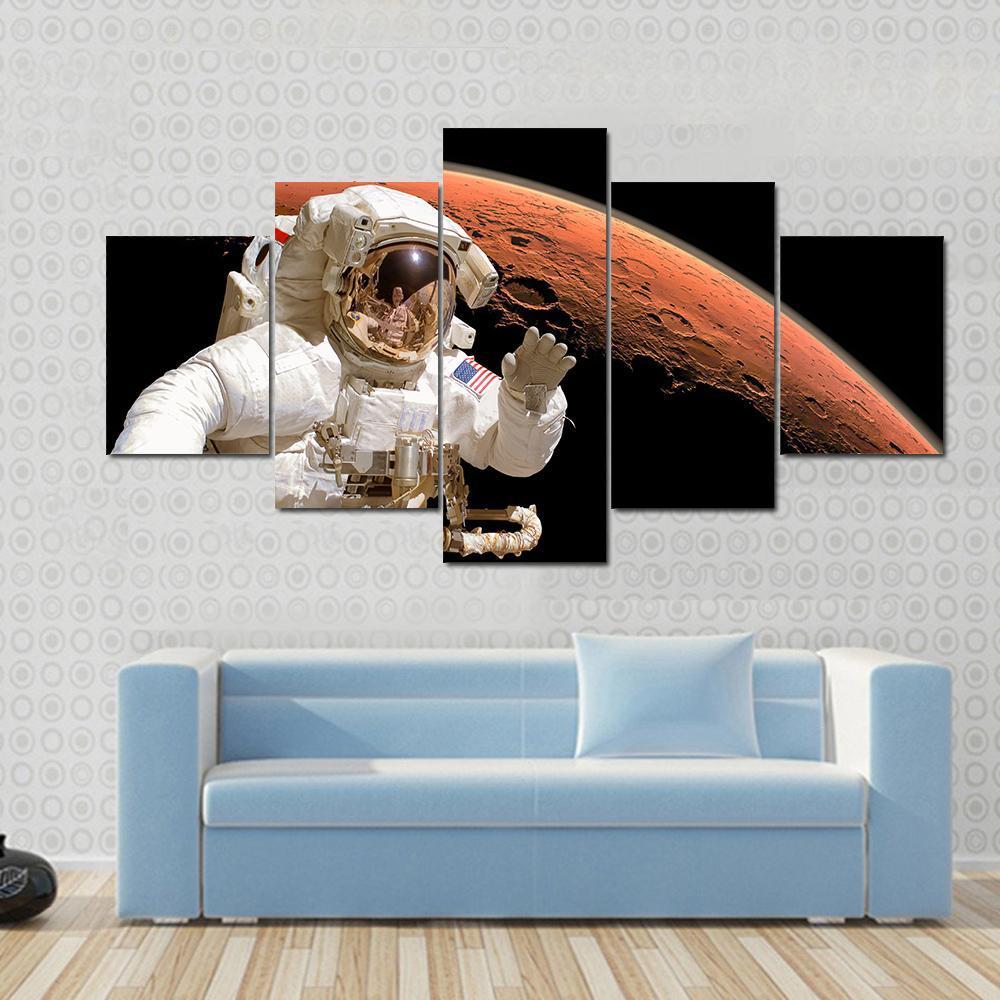 Astronaut Above Mars Canvas Wall Art-5 Star-Gallery Wrap-62" x 32"-Tiaracle