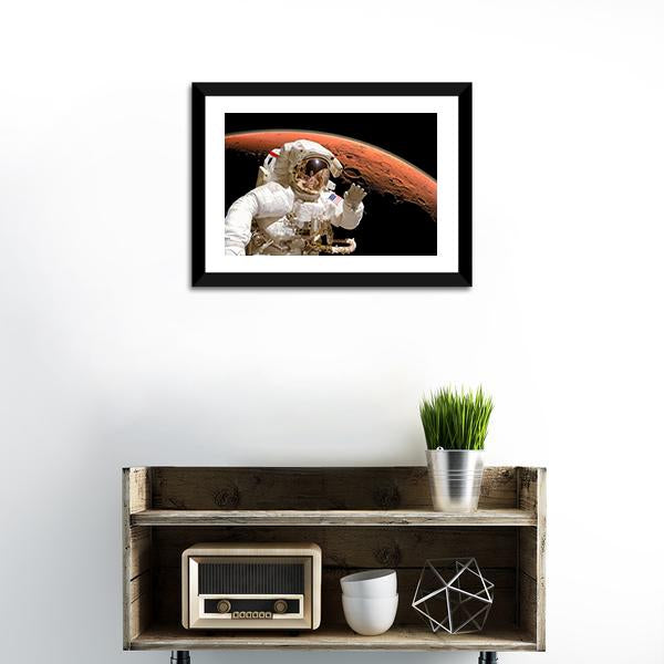 Astronaut Above Mars Canvas Wall Art-1 Piece-Framed Print-20" x 16"-Tiaracle