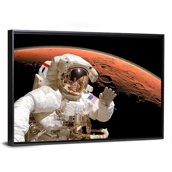 Astronaut Above Mars Canvas Wall Art-3 Horizontal-Gallery Wrap-25" x 16"-Tiaracle