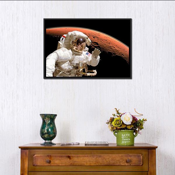 Astronaut Above Mars Canvas Wall Art-1 Piece-Floating Frame-24" x 16"-Tiaracle