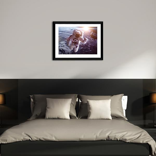 Astronaut Above The Earth Canvas Wall Art-3 Horizontal-Gallery Wrap-25" x 16"-Tiaracle