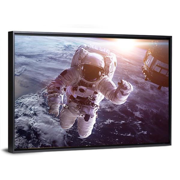 Astronaut Above The Earth Canvas Wall Art-3 Horizontal-Gallery Wrap-25" x 16"-Tiaracle