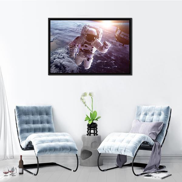 Astronaut Above The Earth Canvas Wall Art-3 Horizontal-Gallery Wrap-25" x 16"-Tiaracle