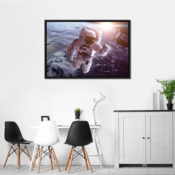 Astronaut Above The Earth Canvas Wall Art-3 Horizontal-Gallery Wrap-25" x 16"-Tiaracle