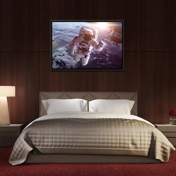 Astronaut Above The Earth Canvas Wall Art-3 Horizontal-Gallery Wrap-25" x 16"-Tiaracle
