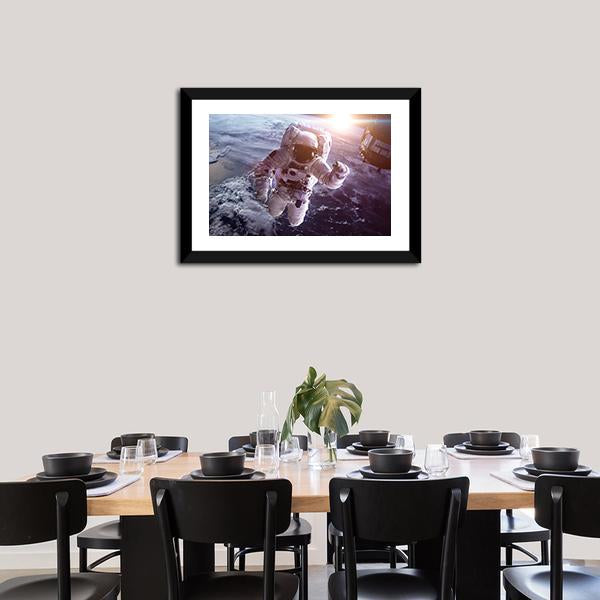 Astronaut Above The Earth Canvas Wall Art-3 Horizontal-Gallery Wrap-25" x 16"-Tiaracle