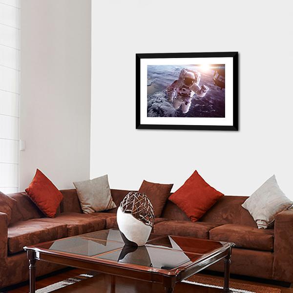 Astronaut Above The Earth Canvas Wall Art-3 Horizontal-Gallery Wrap-25" x 16"-Tiaracle
