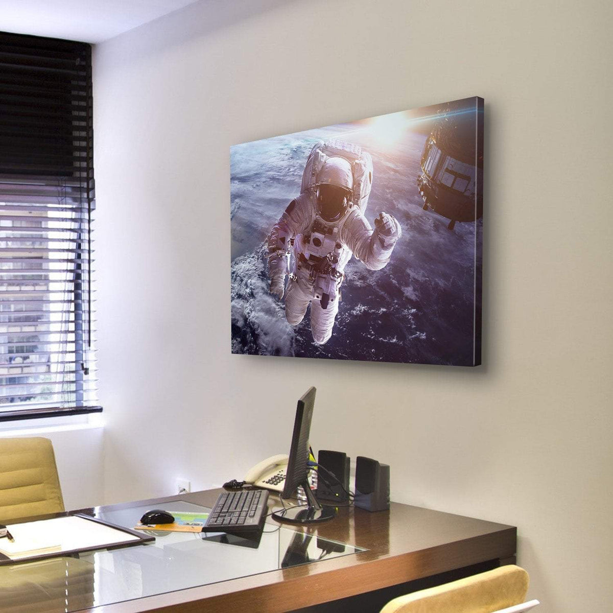 Astronaut Above The Earth Canvas Wall Art-3 Horizontal-Gallery Wrap-25" x 16"-Tiaracle