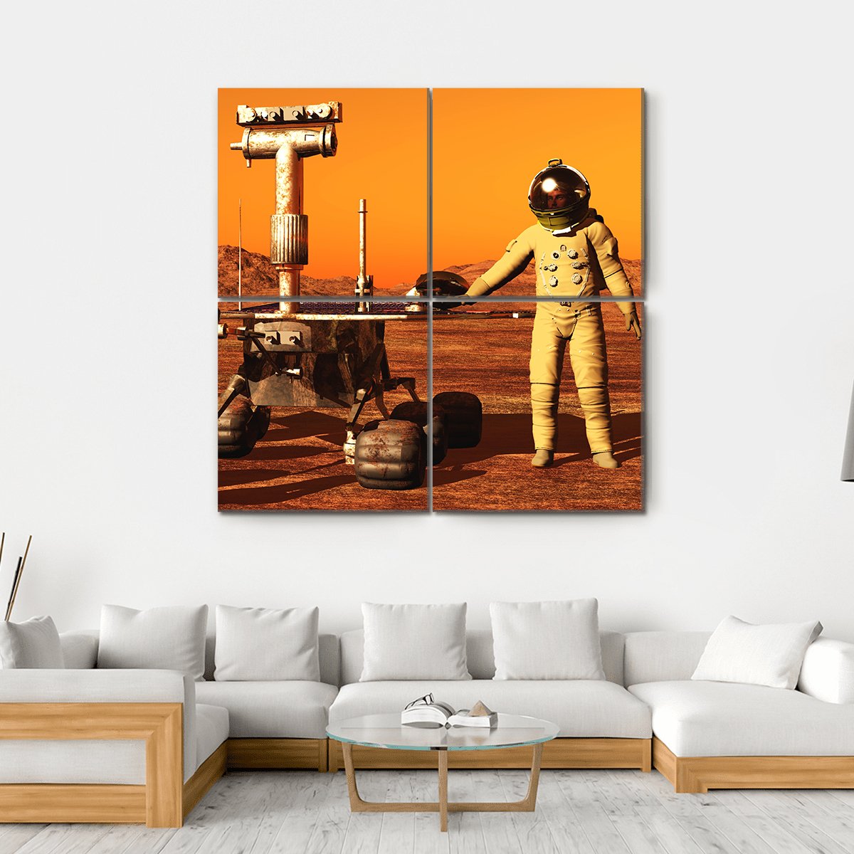 Astronaut & Mars Rover Canvas Wall Art-4 Square-Gallery Wrap-17" x 17"-Tiaracle