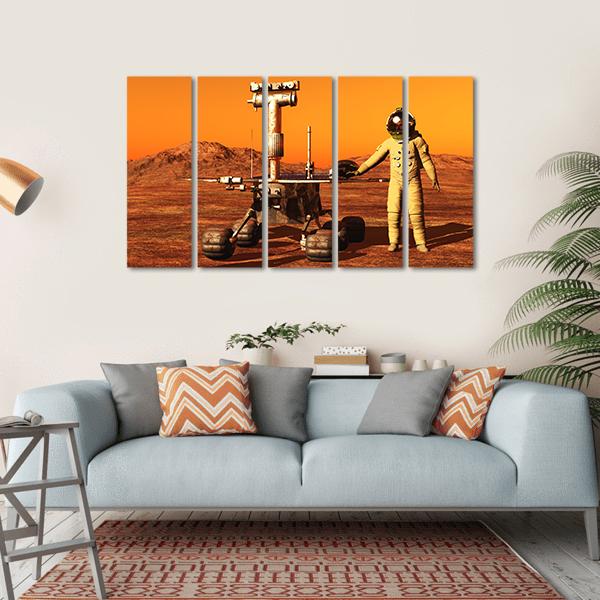 Astronaut &amp; Mars Rover Canvas Wall Art-5 Horizontal-Gallery Wrap-22" x 12"-Tiaracle
