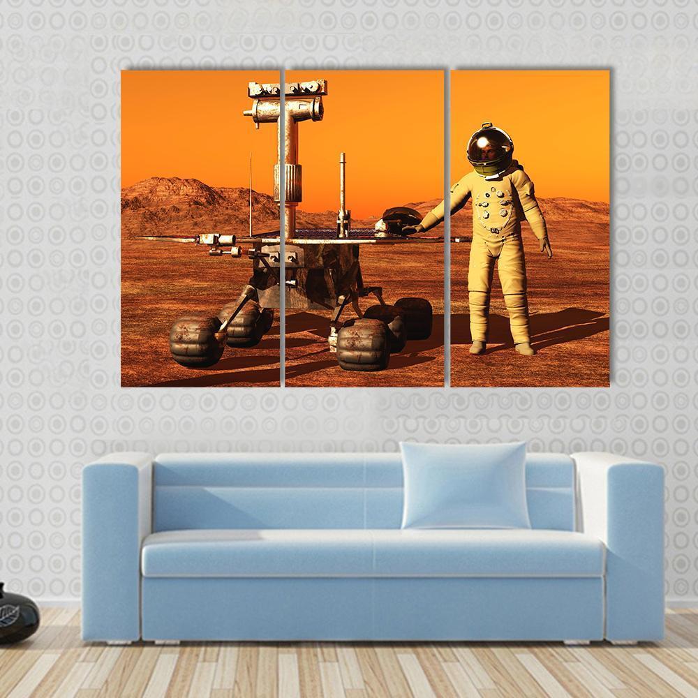Astronaut &amp; Mars Rover Canvas Wall Art-3 Horizontal-Gallery Wrap-37" x 24"-Tiaracle