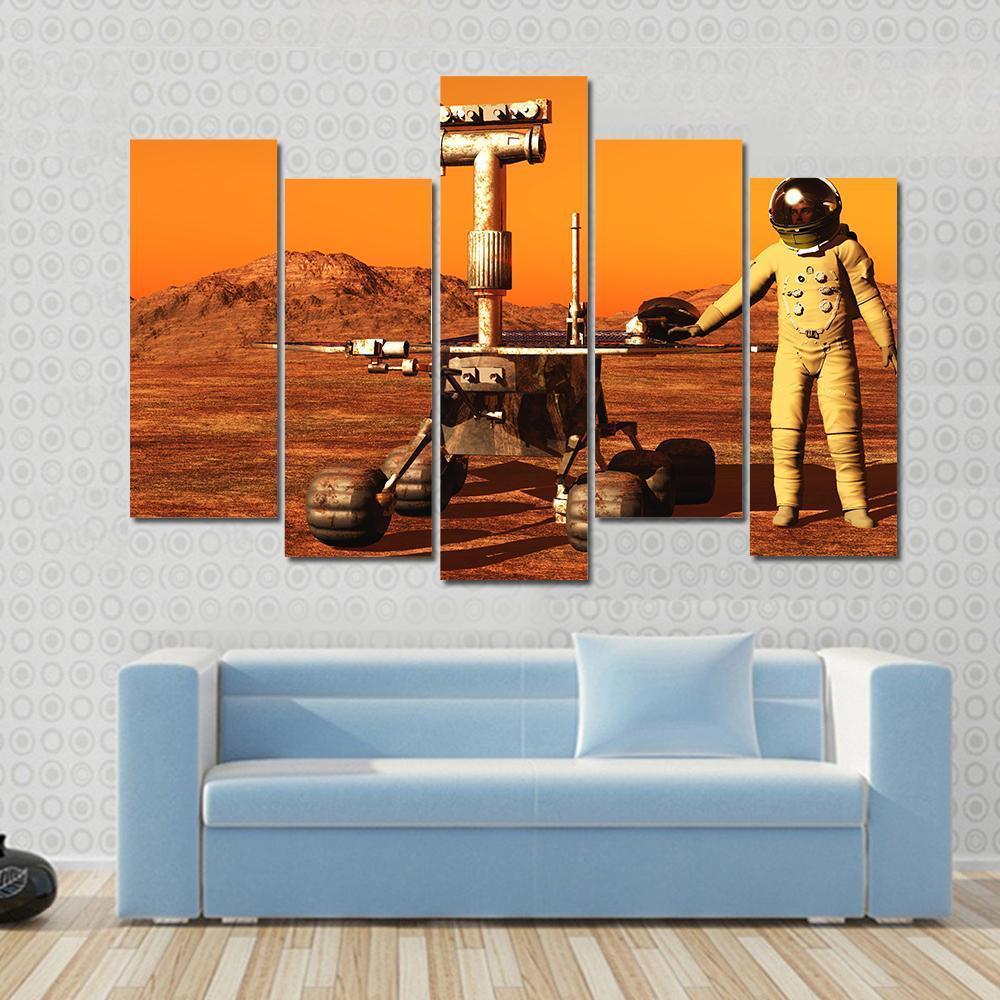Astronaut &amp; Mars Rover Canvas Wall Art-5 Pop-Gallery Wrap-47" x 32"-Tiaracle