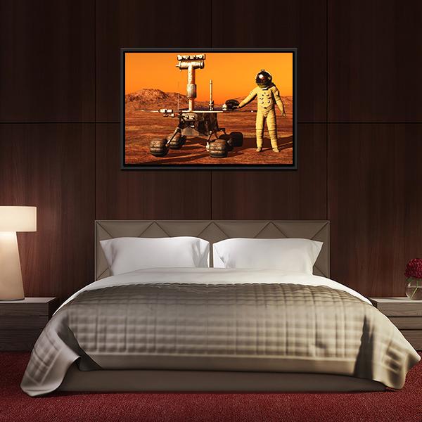 Astronaut &amp; Mars Rover Canvas Wall Art-3 Horizontal-Gallery Wrap-25" x 16"-Tiaracle
