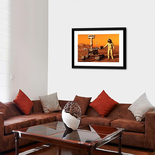 Astronaut &amp; Mars Rover Canvas Wall Art-3 Horizontal-Gallery Wrap-25" x 16"-Tiaracle